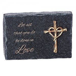Roman Giftware 5 inch Heart of Black Plaque with Gold Cross