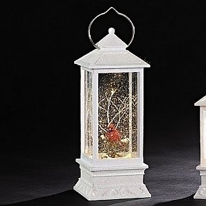 Roman White Lighted With Red Cardinal LED Lantern 11 Inch Acrylic Decorative Tabletop Snow Globe 130357