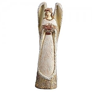 Roman Giftware 13 inch Carved Angel with Cardinal Fig Scene