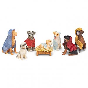 Roman 7 pc Dog Nativity w/ Blanket Robes Set